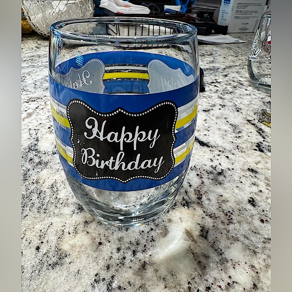 Happy Birthday Striped Glass